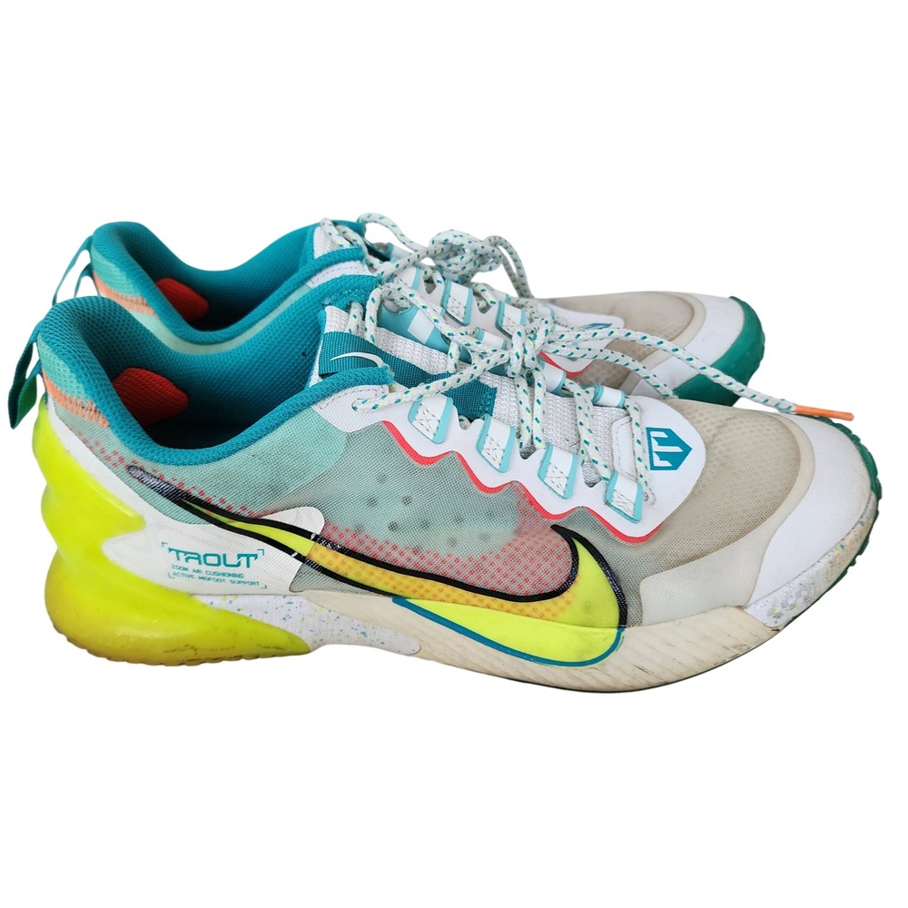 Nike Force Zoom Trout 7 Turf Baseball Shoes White Teal Yellow
